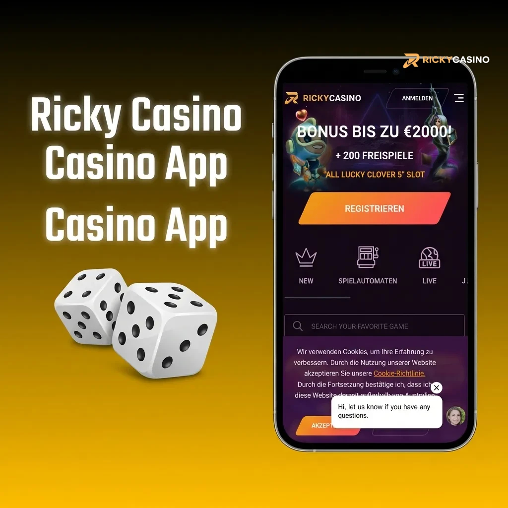Ricky Casino app interface showing diverse game selection including slots, table games, and live dealer options