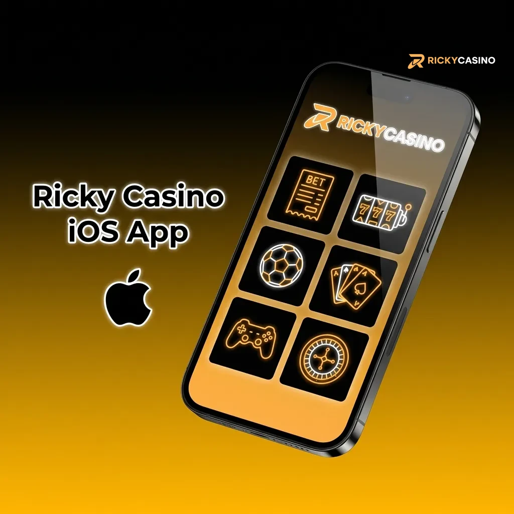 Ricky Casino iOS app interface on iPhone showing casino games, betting markets, and payment options