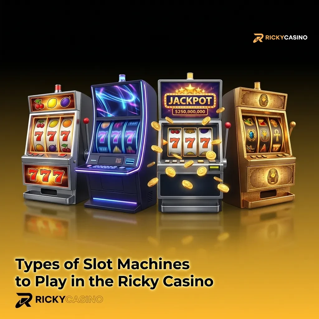 Ricky Casino slot machine categories including classic pokies, video slots, progressive jackpots, and Megaways games