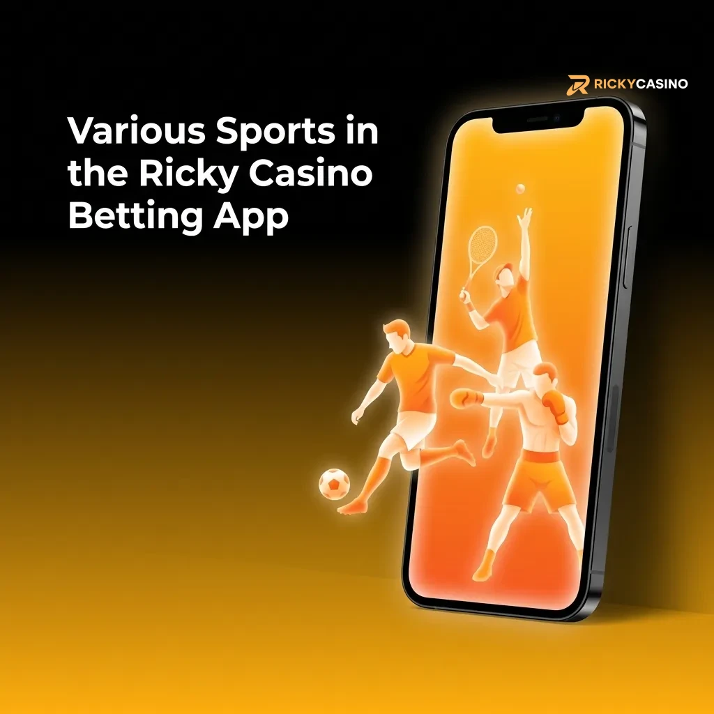 Ricky Casino sports betting app interface showing various sports options including football, basketball, tennis, and eSports.