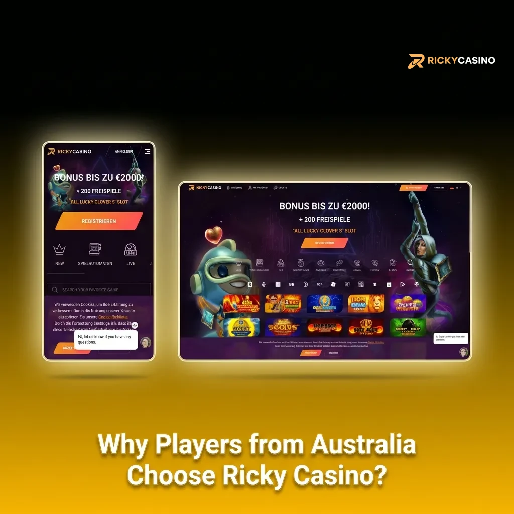 Australian players enjoying Ricky Casino's welcome bonus, fast withdrawals, and mobile gaming features